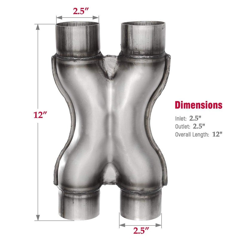 Upower Exhaust X-pipe 2.5" Universal Crossover X Pipe Dual 2.5 In/Out Exhaust Tip 12" Long Polished Stainless Steel Stamped Pipe - Image 4